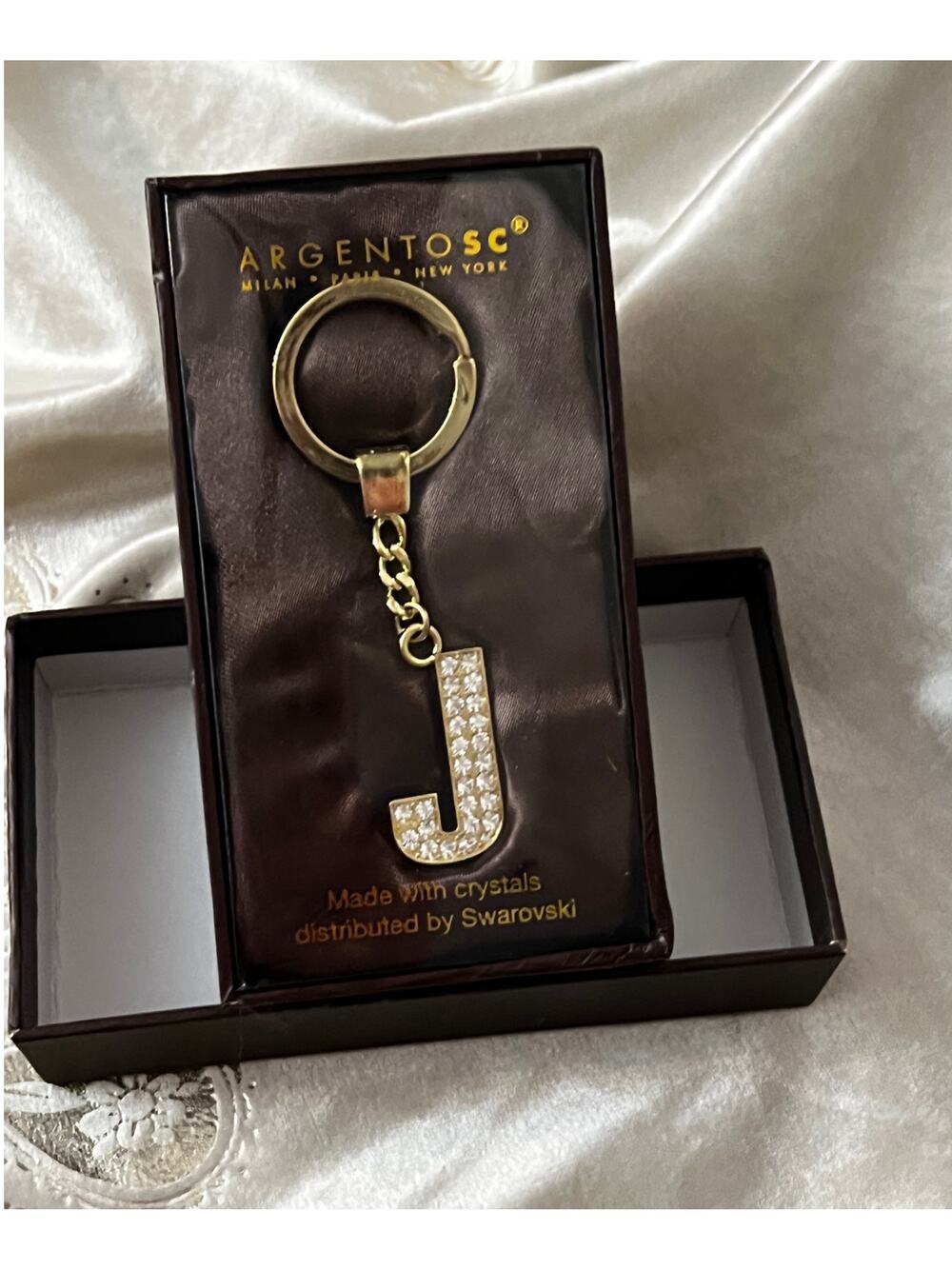 Argento SC Crystal Initial Key Chain/Purse Charm - Letter "J"